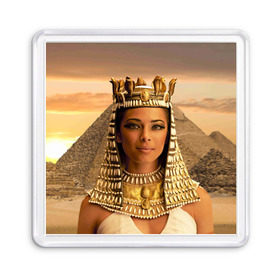 Магнит 55*55 с принтом Клеопатра в Курске, Пластик | Размер: 65*65 мм; Размер печати: 55*55 мм | египет | египетская | закат | золото | клеопатра | корона | песок | пирамиды | пустыня | солнце | царица