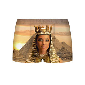 Мужские трусы 3D с принтом Клеопатра в Курске, 50% хлопок, 50% полиэстер | классическая посадка, на поясе мягкая тканевая резинка | египет | египетская | закат | золото | клеопатра | корона | песок | пирамиды | пустыня | солнце | царица