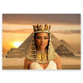 Поздравительная открытка с принтом Клеопатра в Курске, 100% бумага | плотность бумаги 280 г/м2, матовая, на обратной стороне линовка и место для марки
 | египет | египетская | закат | золото | клеопатра | корона | песок | пирамиды | пустыня | солнце | царица