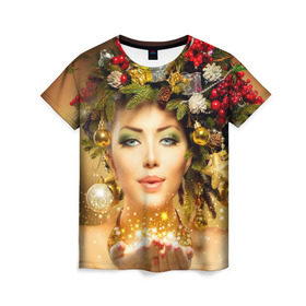 Женская футболка 3D с принтом Чудо девушка в Курске, 100% полиэфир ( синтетическое хлопкоподобное полотно) | прямой крой, круглый вырез горловины, длина до линии бедер | волшебница | волшебство | звезды | новый год | подарки | празник | фея | чудо девушка