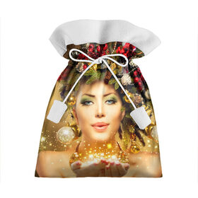 Подарочный 3D мешок с принтом Чудо девушка в Курске, 100% полиэстер | Размер: 29*39 см | Тематика изображения на принте: волшебница | волшебство | звезды | новый год | подарки | празник | фея | чудо девушка
