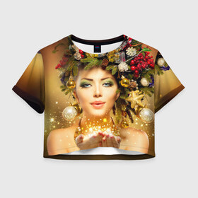 Женская футболка 3D укороченная с принтом Чудо девушка в Курске, 100% полиэстер | круглая горловина, длина футболки до линии талии, рукава с отворотами | волшебница | волшебство | звезды | новый год | подарки | празник | фея | чудо девушка