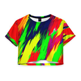 Женская футболка 3D укороченная с принтом Краска в Курске, 100% полиэстер | круглая горловина, длина футболки до линии талии, рукава с отворотами | rainbow | краска | прикольные | радуга | текстуры | штрихи