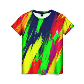 Женская футболка 3D с принтом Краска в Курске, 100% полиэфир ( синтетическое хлопкоподобное полотно) | прямой крой, круглый вырез горловины, длина до линии бедер | rainbow | краска | прикольные | радуга | текстуры | штрихи