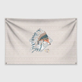 Флаг-баннер с принтом Лиса в перьях в Курске, 100% полиэстер | размер 67 х 109 см, плотность ткани — 95 г/м2; по краям флага есть четыре люверса для крепления | Тематика изображения на принте: лиса