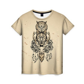 Женская футболка 3D с принтом Животные в Курске, 100% полиэфир ( синтетическое хлопкоподобное полотно) | прямой крой, круглый вырез горловины, длина до линии бедер | сова