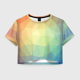 Женская футболка 3D укороченная с принтом Polygonal в Курске, 100% полиэстер | круглая горловина, длина футболки до линии талии, рукава с отворотами | polygonal | краски | многоугольник | полигональный | радуга | цвет