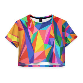 Женская футболка 3D укороченная с принтом Радуга в Курске, 100% полиэстер | круглая горловина, длина футболки до линии талии, рукава с отворотами | polygonal | многоугольник | полигональный | разноцветный