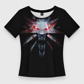 Женская футболка 3D Slim с принтом Медальон в Курске,  |  | wild hunt | witcher 3 | ведьмак | волк | волки | геральт | дикая охота | медальон