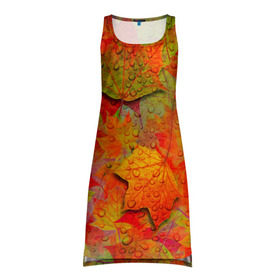 Платье-майка 3D с принтом Лист клёна в Курске, 100% полиэстер | полуприлегающий силуэт, широкие бретели, круглый вырез горловины, удлиненный подол сзади. | дождь | листопад | осень