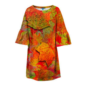 Детское платье 3D с принтом Лист клёна в Курске, 100% полиэстер | прямой силуэт, чуть расширенный к низу. Круглая горловина, на рукавах — воланы | дождь | листопад | осень
