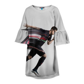 Детское платье 3D с принтом Cristiano Ronaldo в Курске, 100% полиэстер | прямой силуэт, чуть расширенный к низу. Круглая горловина, на рукавах — воланы | Тематика изображения на принте: cristiano ronaldo