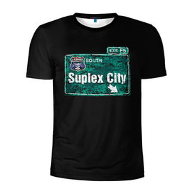 Мужская футболка 3D спортивная с принтом Suplex city в Курске, 100% полиэстер с улучшенными характеристиками | приталенный силуэт, круглая горловина, широкие плечи, сужается к линии бедра | Тематика изображения на принте: fear | fury | wwe | рестлер