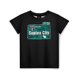 Детская футболка 3D с принтом Suplex city в Курске, 100% гипоаллергенный полиэфир | прямой крой, круглый вырез горловины, длина до линии бедер, чуть спущенное плечо, ткань немного тянется | Тематика изображения на принте: fear | fury | wwe | рестлер