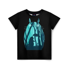 Детская футболка 3D с принтом Тоторо в лесу в Курске, 100% гипоаллергенный полиэфир | прямой крой, круглый вырез горловины, длина до линии бедер, чуть спущенное плечо, ткань немного тянется | Тематика изображения на принте: тоторо