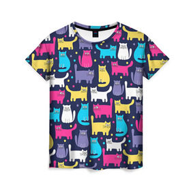 Женская футболка 3D с принтом Котятки в Курске, 100% полиэфир ( синтетическое хлопкоподобное полотно) | прямой крой, круглый вырез горловины, длина до линии бедер | кот | котенок | котик | кошечка | кошка | мем | независимая | сильная