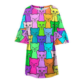 Детское платье 3D с принтом Котятушки в Курске, 100% полиэстер | прямой силуэт, чуть расширенный к низу. Круглая горловина, на рукавах — воланы | Тематика изображения на принте: кот | котенок | котик | кошечка | кошка | мем | независимая | сильная