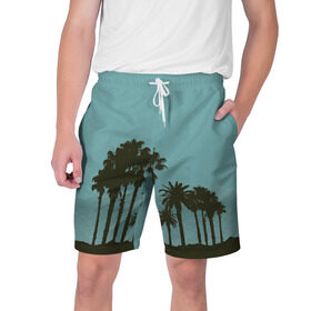Мужские шорты 3D с принтом Пальмы в Курске,  полиэстер 100% | прямой крой, два кармана без застежек по бокам. Мягкая трикотажная резинка на поясе, внутри которой широкие завязки. Длина чуть выше колен | деревья | пальмы | пляж | трафарет