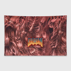 Флаг-баннер с принтом Doom (Classic) в Курске, 100% полиэстер | размер 67 х 109 см, плотность ткани — 95 г/м2; по краям флага есть четыре люверса для крепления | 90 | олдскул | скелет | череп