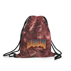 Рюкзак-мешок 3D с принтом Doom (Classic) в Курске, 100% полиэстер | плотность ткани — 200 г/м2, размер — 35 х 45 см; лямки — толстые шнурки, застежка на шнуровке, без карманов и подкладки | 90 | олдскул | скелет | череп