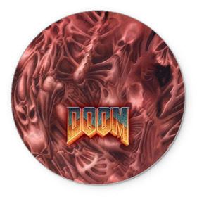 Коврик круглый с принтом Doom (Classic) в Курске, резина и полиэстер | круглая форма, изображение наносится на всю лицевую часть | 90 | олдскул | скелет | череп