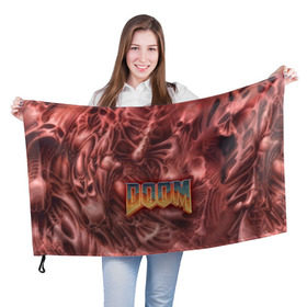 Флаг 3D с принтом Doom (Classic) в Курске, 100% полиэстер | плотность ткани — 95 г/м2, размер — 67 х 109 см. Принт наносится с одной стороны | 90 | олдскул | скелет | череп