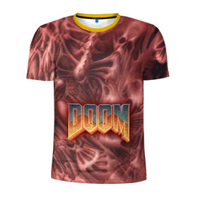 Мужская футболка 3D спортивная с принтом Doom (Classic) в Курске, 100% полиэстер с улучшенными характеристиками | приталенный силуэт, круглая горловина, широкие плечи, сужается к линии бедра | Тематика изображения на принте: 90 | олдскул | скелет | череп