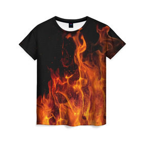 Женская футболка 3D с принтом Огонь в Курске, 100% полиэфир ( синтетическое хлопкоподобное полотно) | прямой крой, круглый вырез горловины, длина до линии бедер | костер | пламя