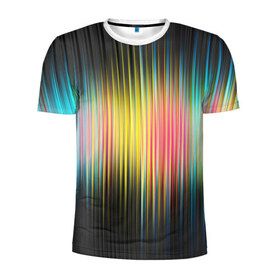 Мужская футболка 3D спортивная с принтом Спектр в Курске, 100% полиэстер с улучшенными характеристиками | приталенный силуэт, круглая горловина, широкие плечи, сужается к линии бедра | Тематика изображения на принте: мерцание | радуга | свет | свечение | сияние | спектр | цвета | эквалайзер