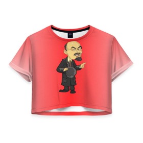 Женская футболка 3D укороченная с принтом Ленин каррикатура в Курске, 100% полиэстер | круглая горловина, длина футболки до линии талии, рукава с отворотами | lenin | ussr | владимир | ильич | ленин | ссср
