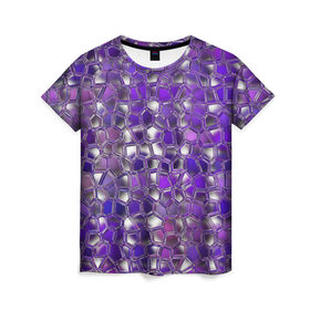 Женская футболка 3D с принтом Фиолетовая мозаика в Курске, 100% полиэфир ( синтетическое хлопкоподобное полотно) | прямой крой, круглый вырез горловины, длина до линии бедер | дизайн | искусство | композиция | мозаика | стёклышки | цветные камешки
