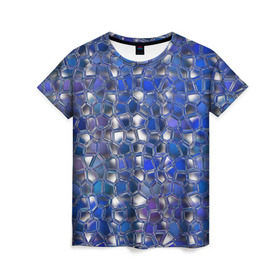 Женская футболка 3D с принтом Синяя мозаика в Курске, 100% полиэфир ( синтетическое хлопкоподобное полотно) | прямой крой, круглый вырез горловины, длина до линии бедер | дизайн | искусство | композиция | мозаика | стёклышки | цветные камешки