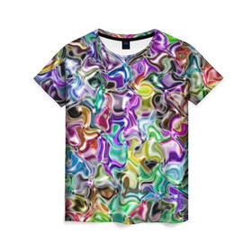 Женская футболка 3D с принтом Цветное безумие в Курске, 100% полиэфир ( синтетическое хлопкоподобное полотно) | прямой крой, круглый вырез горловины, длина до линии бедер | Тематика изображения на принте: арт | дизайн | искусство | краски | мозаика | палитра | радуга | разные цвета | текстура | цветное безумие
