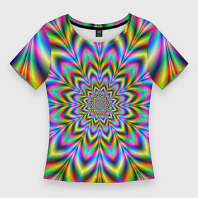 Женская футболка 3D Slim с принтом Красочная иллюзия в Курске,  |  | гипноз | движение | красочный фон | обман зрения | оптическая иллюзия | погружение | текстура | фокус