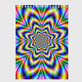 Скетчбук с принтом Красочная иллюзия в Курске, 100% бумага
 | 48 листов, плотность листов — 100 г/м2, плотность картонной обложки — 250 г/м2. Листы скреплены сверху удобной пружинной спиралью | Тематика изображения на принте: гипноз | движение | красочный фон | обман зрения | оптическая иллюзия | погружение | текстура | фокус