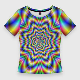 Женская футболка 3D Slim с принтом Красочная иллюзия в Курске,  |  | гипноз | движение | красочный фон | обман зрения | оптическая иллюзия | погружение | текстура | фокус