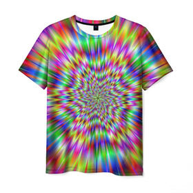 Мужская футболка 3D с принтом Спектральная иллюзия в Курске, 100% полиэфир | прямой крой, круглый вырез горловины, длина до линии бедер | Тематика изображения на принте: взрыв | гипноз | движение | краски | красочный фон | обман зрения | оптическая иллюзия | погружение | текстура | фокус | цветовой спектр