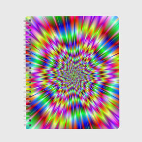 Тетрадь с принтом Спектральная иллюзия в Курске, 100% бумага | 48 листов, плотность листов — 60 г/м2, плотность картонной обложки — 250 г/м2. Листы скреплены сбоку удобной пружинной спиралью. Уголки страниц и обложки скругленные. Цвет линий — светло-серый
 | Тематика изображения на принте: взрыв | гипноз | движение | краски | красочный фон | обман зрения | оптическая иллюзия | погружение | текстура | фокус | цветовой спектр