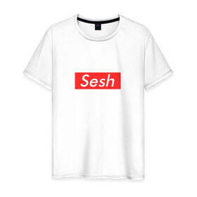 Мужская футболка хлопок с принтом Sesh - Seshpreme в Курске, 100% хлопок | прямой крой, круглый вырез горловины, длина до линии бедер, слегка спущенное плечо. | seshpreme