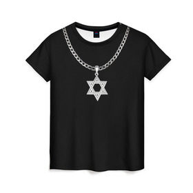 Женская футболка 3D с принтом Звезда Давида в Курске, 100% полиэфир ( синтетическое хлопкоподобное полотно) | прямой крой, круглый вырез горловины, длина до линии бедер | звезда давида | кулон | цепь