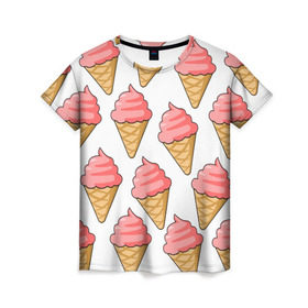 Женская футболка 3D с принтом Мороженки в Курске, 100% полиэфир ( синтетическое хлопкоподобное полотно) | прямой крой, круглый вырез горловины, длина до линии бедер | девушкам | мороженка | мороженое | сладкая