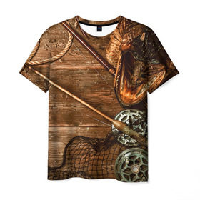 Мужская футболка 3D с принтом Рыбацкий стол в Курске, 100% полиэфир | прямой крой, круглый вырез горловины, длина до линии бедер | грузило | карась | лодка | окунь | природа | река | рыбак | рыболов | снасти | туризм | щука