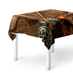 Скатерть 3D с принтом Рыбацкий стол в Курске, 100% полиэстер (ткань не мнется и не растягивается) | Размер: 150*150 см | грузило | карась | лодка | окунь | природа | река | рыбак | рыболов | снасти | туризм | щука