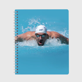 Тетрадь с принтом Michael Phelps в Курске, 100% бумага | 48 листов, плотность листов — 60 г/м2, плотность картонной обложки — 250 г/м2. Листы скреплены сбоку удобной пружинной спиралью. Уголки страниц и обложки скругленные. Цвет линий — светло-серый
 | 
