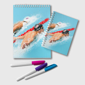 Блокнот с принтом Michael Phelps в Курске, 100% бумага | 48 листов, плотность листов — 60 г/м2, плотность картонной обложки — 250 г/м2. Листы скреплены удобной пружинной спиралью. Цвет линий — светло-серый
 | Тематика изображения на принте: фелпс