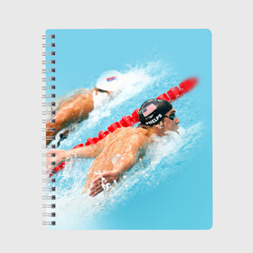 Тетрадь с принтом Michael Phelps в Курске, 100% бумага | 48 листов, плотность листов — 60 г/м2, плотность картонной обложки — 250 г/м2. Листы скреплены сбоку удобной пружинной спиралью. Уголки страниц и обложки скругленные. Цвет линий — светло-серый
 | фелпс