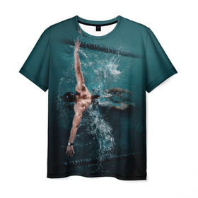 Мужская футболка 3D с принтом Пловец в Курске, 100% полиэфир | прямой крой, круглый вырез горловины, длина до линии бедер | Тематика изображения на принте: 
