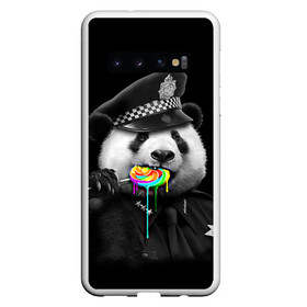 Чехол для Samsung Galaxy S10 с принтом Панда и карамель в Курске, Силикон | Область печати: задняя сторона чехла, без боковых панелей | Тематика изображения на принте: панда | черно белый