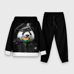 Детский костюм 3D (с толстовкой) с принтом Панда и карамель в Курске,  |  | Тематика изображения на принте: панда | черно белый