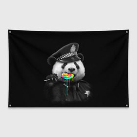 Флаг-баннер с принтом Панда и карамель в Курске, 100% полиэстер | размер 67 х 109 см, плотность ткани — 95 г/м2; по краям флага есть четыре люверса для крепления | панда | черно белый